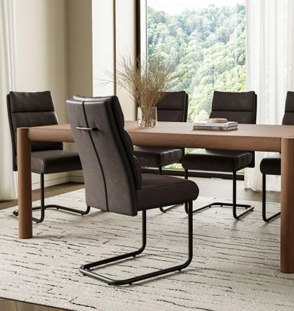 Advik and Brodi 7pc Dining Set - Walnut Table and Charcoal Faux Leather Chairs