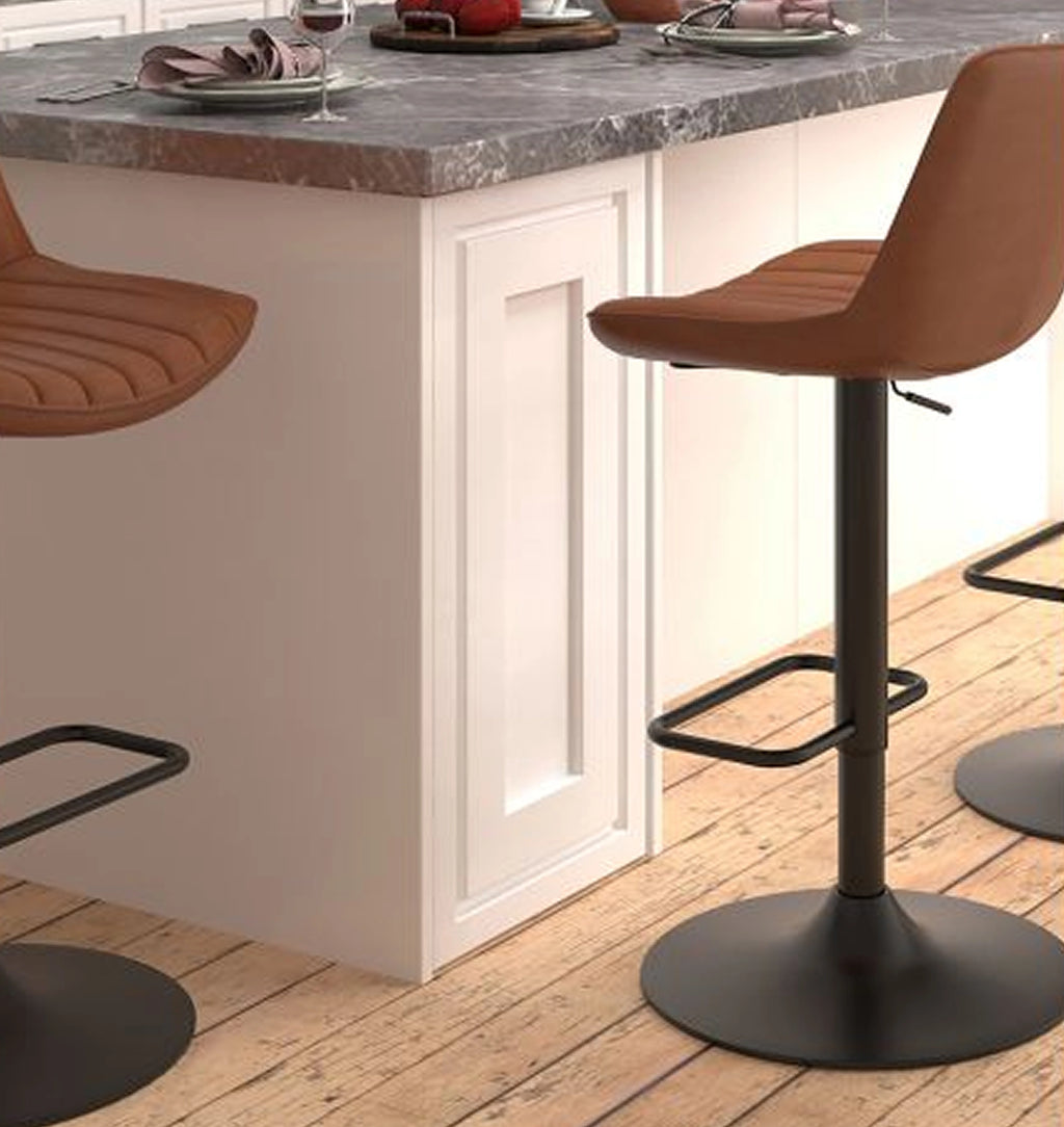 Kosi Adjustable Air-Lift Stool, Set of 2 in Saddle and Black