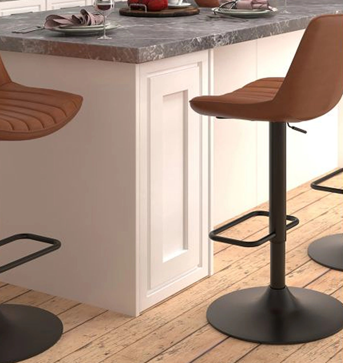 Kosi Adjustable Air-Lift Stool, Set of 2 in Saddle and Black